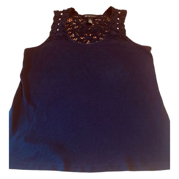 INC Dark Blue Textured Neck Top - Picture 1 of 10